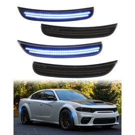 PWOBVZ Blue LED Side Marker Lights for Dodge Charger 2015 2016 2017 2018 2019 2020 2021 2022 2023 2024, Front Rear Bumper Fender Lamps, Smoked Lens 4PCS