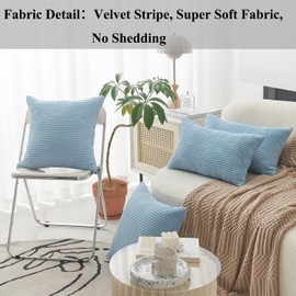 Home Brilliant Blue Throw Pillows Striped Velvet Corduroy Euro Sham Large Decorative Pillow Case Cushion Cover for Sofa, 24 x 24 inch, Baby Boy Blue