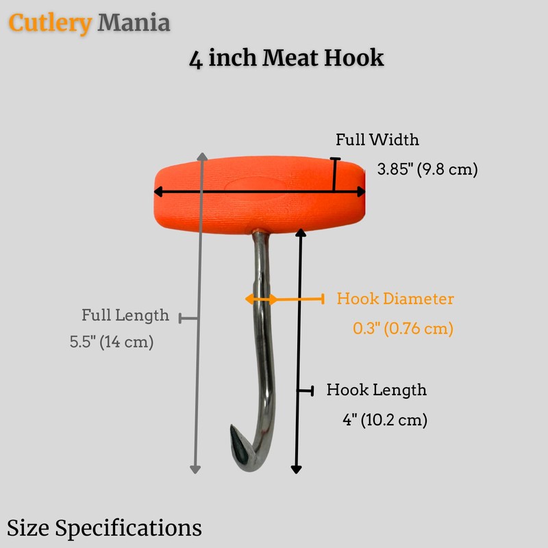 Cutlery Mania Stainless Steel Meat Hooks | Orange Plastic Handle