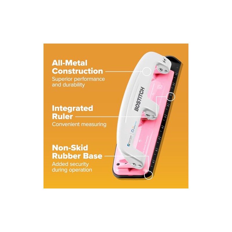 PaperPro 2188 Ribbon Compact 3-Hole Punch, pink