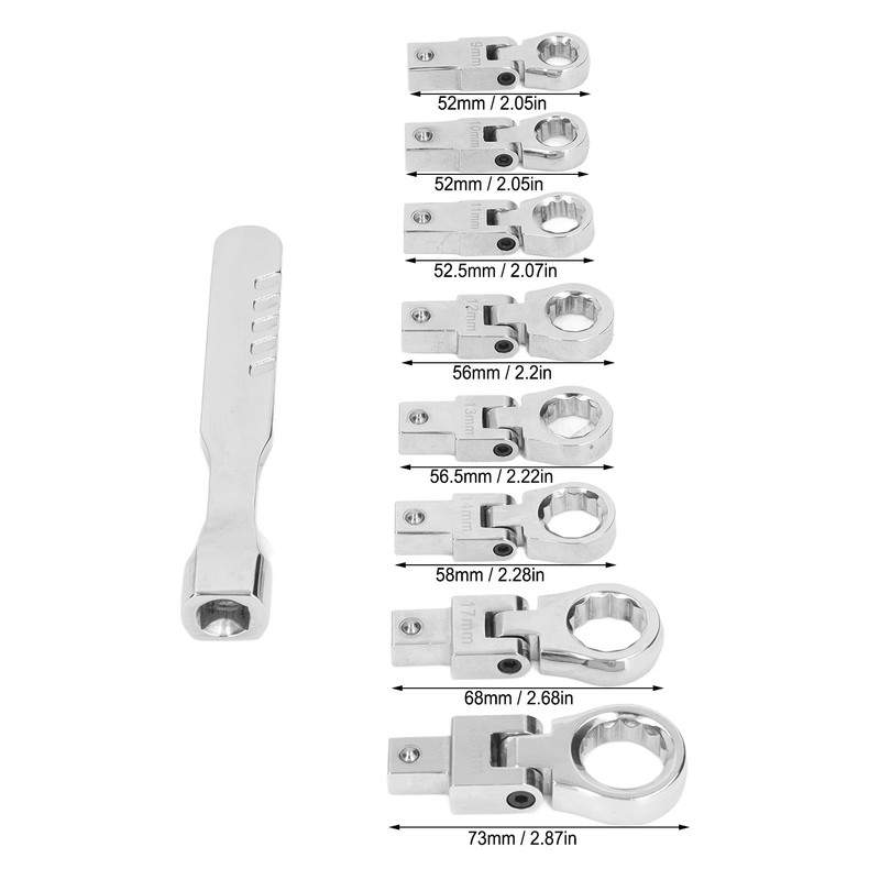 9Pcs Interchangeable Ratchet Wrench Chromium Vanadium Steel Box Wrench Set