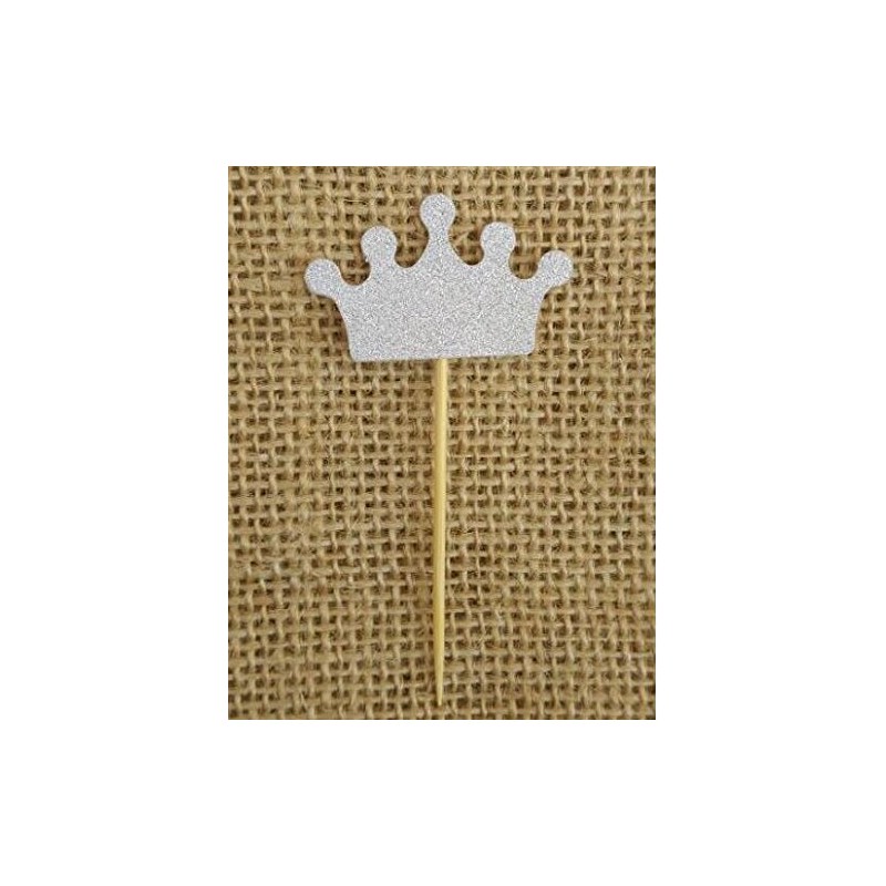 Shiningparty 25 Pack Silver Glitter Crown Cupcake Toppers for Birthday