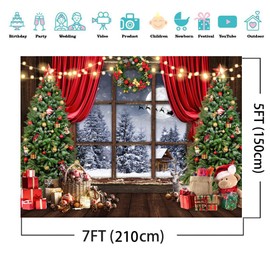 AIIKES 7x5FT Christmas Backdrop Winter Christmas Backdrop for Photography Merry Xmas Tree Window Retro Wood Backdrop Holiday Family Party Decorations Photo Studio Props 12-636