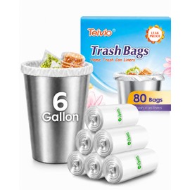 Teivio 6 Gallon 80 Counts Medium Garbage Bags Trash Bags, Bathroom Trash Can Bin Liners, Plastic Bags for home office kitchen,Garden Outdoors waste,Clear