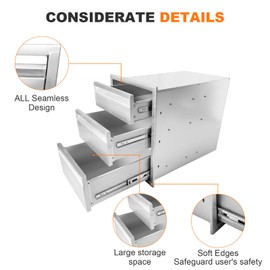 GAOMON Outdoor Kitchen Drawers, 3-Layer Stainless Steel 16" W x 21" H x 23" D Outdoor Kitchen Access Drawer, Flush Mount BBQ Drawer for Outdoor Kitchens & BBQ Islands