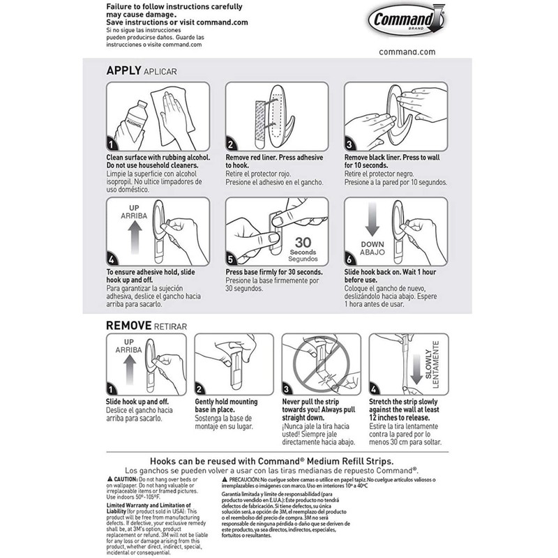 Command Designer Hooks BP1PTF, Medium, White, 4-Hooks