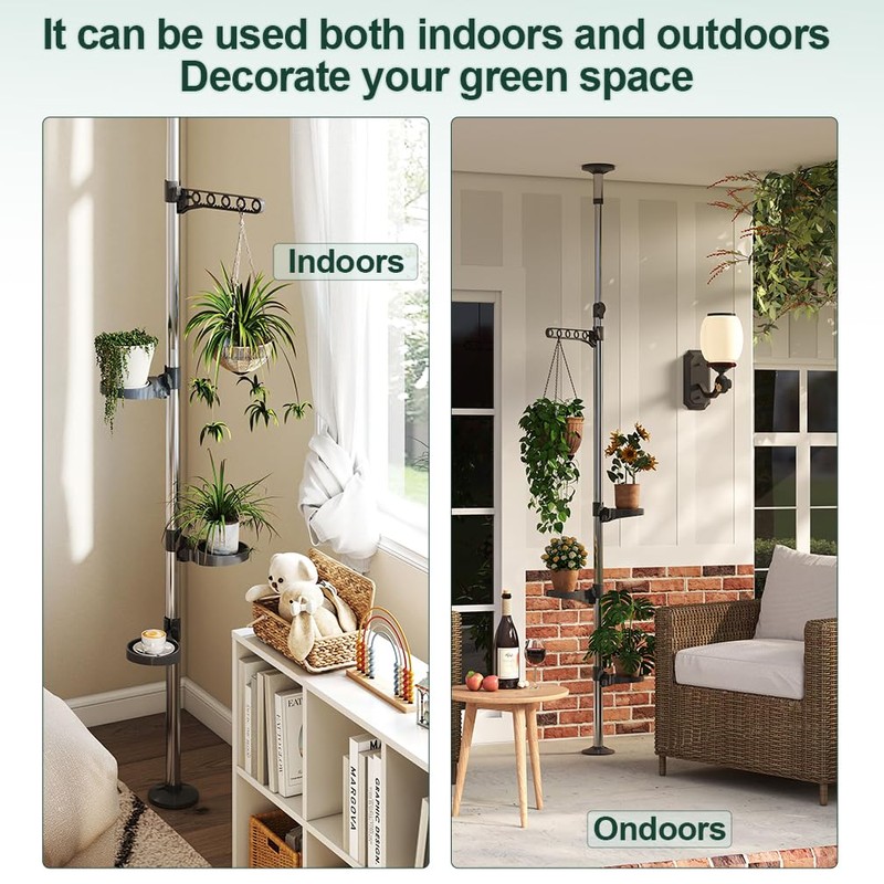 Hershii Indoor Plant Stand Pole Tension Rod Corner Standing Shelf
