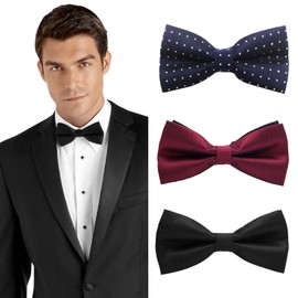 TSHAOUN 3 Pieces Men's Bow Ties, Adjustable Bowtie Tux, Formal Neck Bowtie Set for Tuxedo Faux, Men's Solid Color Pre-tied Bow Tie For Luxury and Classic tuxedo Party, Wedding (3 Colors)