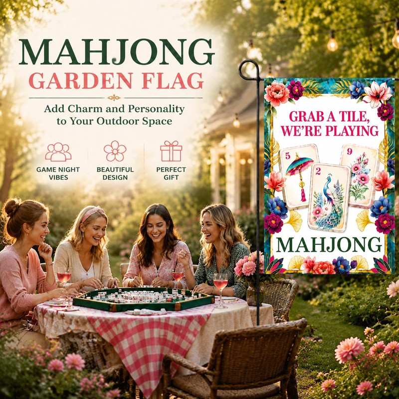 Mahjong Welcome Garden Flag 12x18 Mahjong Party Patio Decor for