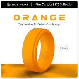 Knot Theory Orange Silicone Ring Men - Size 12 Step Edge 9mm Wide Rubber Wedding Band - Gym Workout Weight-Lift Ring