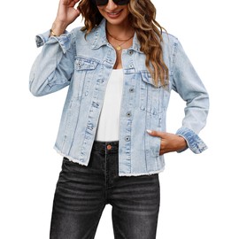 luvamia jean jackets for women fashion womens jackets lightweight trendy women's fashion jeans shirt for women shackets for womens jean shirt Roadnight Blue Size X-Large Fits Size 16 18