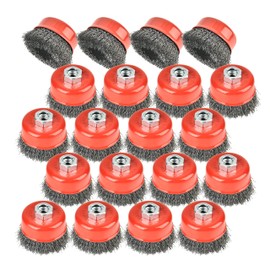 Aain 20 Pack 3 Inch Crimped Wire Cup Brush for Angle Grinder with 5/8 Inch-11 Threaded Arbor - 0.014 Inch Carbon Steel Wire -Light Duty Conditioning for Metals