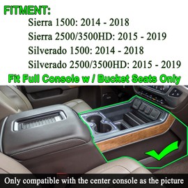 JKCOVER Center Console Organizer Compatible with Chevy Silverado/GMC Sierra 2014 2015 2016 2017 2018 1500/2500/3500HD Accessories Console Compartment Storage Tray -Full Console w/Bucket Seats ONLY