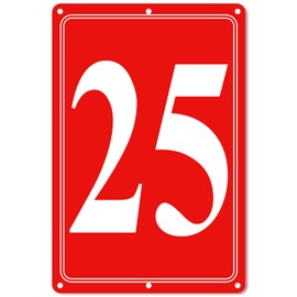 i-CowFun Premium Aluminum Number Signs 25, Metal 12" X 8" Red Numbered Signs Outdoor for Parking Lots, Floor, Dock, Court, Aisle, Field, High Visibility, No Fade, Weather-resistant