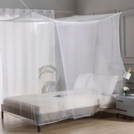 Mosquito Net, Large Outdoor Four Corners Enhanced Mosquito Net Indoor Outdoor Use Mosquito Net Bar White Bed Mosquito Net (1-Opening)