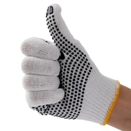 COOHORN 12Pairs Safety Work Gloves Stretchy Cotton Blends Glove for Dry Hand - Men Women Anti-slip Dots Knit Gloves Moist Breathable Gloves for Garage Warehouse Garden BBQ Construction, Large