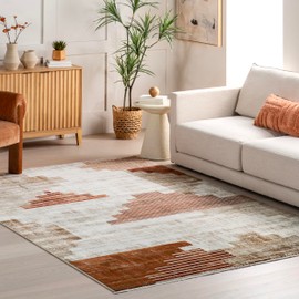 nuLOOM 3' x 5' Fringed Performance Indoor Area Rug, Power Loomed, Easy Clean, Durable, Non-Shed, Vanita Rust