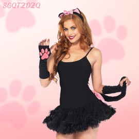 SGQTZDZQ Cat Paw Gloves,Therian Paw Fingerless Gloves,3D Cat Claw Mittens (Black)