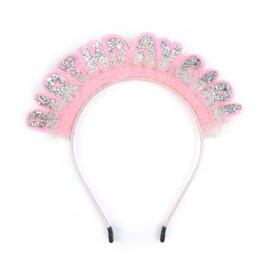 Happy Birthday Headband Pink - Sequins Birthday Tiara Crown Headpiece for Women Girls, Gifts Party Decorations Supplies