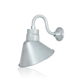 12in. Galvanized Finish Angle Shade Gooseneck Sign Light Fixture with 10in. Long Extension Arm - Wall Sconce Farmhouse, Vintage, Antique Style - UL Listed - 9W 900lm A19 LED Bulb (5000K Cool White)