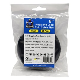 8" Black Back to Back Hook and Loop Cable Tie 25/roll