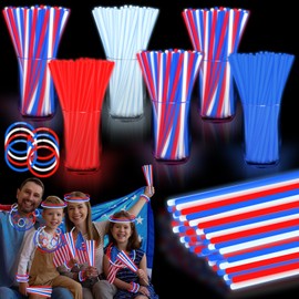 480 Pack 4th of July Glow Sticks Party Favors with Connectors, Patriotic Red White Blue Glow Stick Bracelets Nacklaces Glow in the Dark Party Accessories Memorial Day Independence Day Decorations