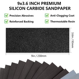 Sandpaper 220 Grit, Wet Dry Sanding Sheets 9 x 3.6 Inch for Wood Furniture Finishing, Metal Sanding and Automotive Polishing, 21-Sheet