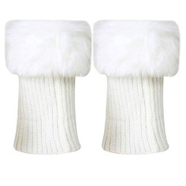 LA HUATE Women's Faux Fur Boot Cuff Socks Soft Knitted Leg Warmers Stretchy Boot Toppers, White