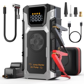 Oreetga Car Jump Starter with Air Compressor, 5500A Portable Battery Jump Starter(9.0L Gas/7.5L Diesel), 12V Jump Box Car Battery Power Pack with Jumper Cables, Fast Charging, Emergency Light