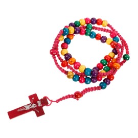 SAFIGLE Cross Necklace for Women Wooden Bead Rosary Catholic Rosary Beads Necklace