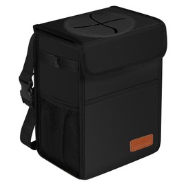 Femuar Leak Proof Car Trash Can with Lid - Waterproof Automotive Garbage Bin for SUVs, Collapsible and Portable Car Trash Bag, Black