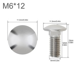 Smgda M6(6mmx12mm) Carriage Bolts Screws, 20pcs Cup Square Dome Coach Screws, 304 Stainless Steel, Round Head, Square Neck, Fully Threaded, Silver