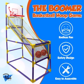 Point Games The Boomer Basketball Hoop Game, Indoor or Outdoor Arcade Sport Toy, Easy to Install, Fun and Entertaining for All Ages