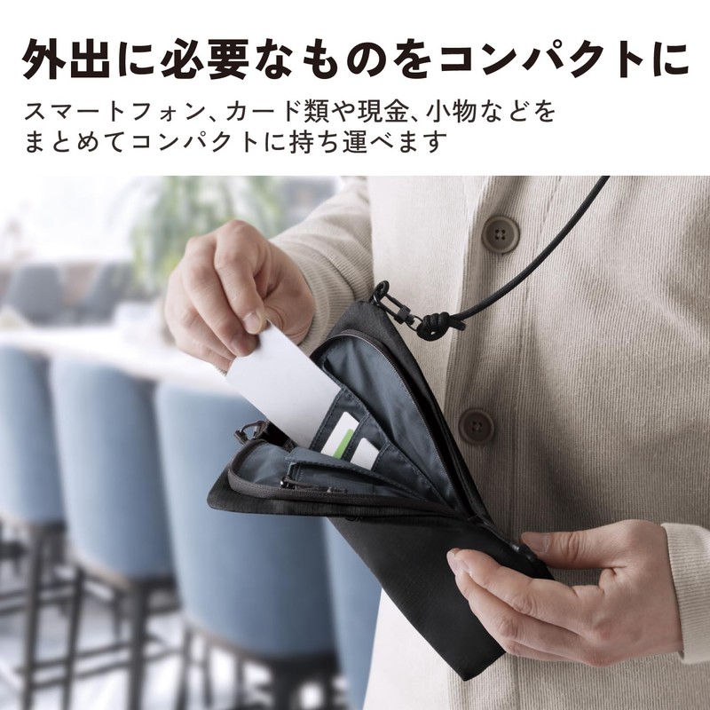 Elecom P-CLSPB01BK Smart Pouch, Smartphone Pouch, Multi Pockets, Card Pockets,