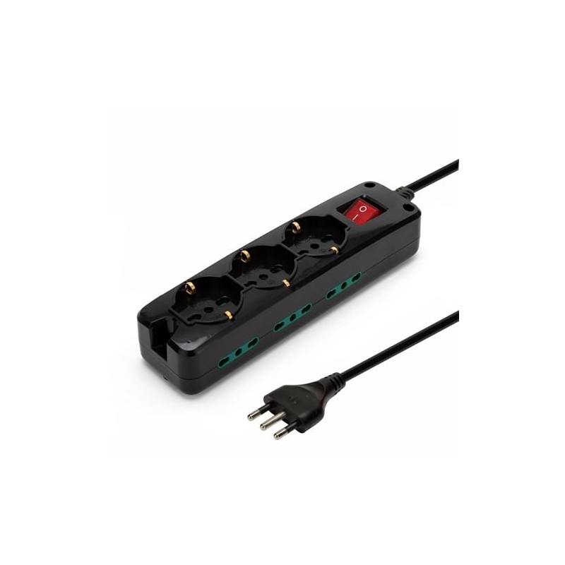 9-way power strip: 3 Schuko sockets + 6 two-value sockets