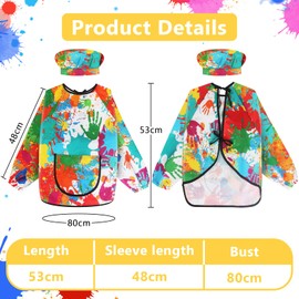 YFPOPONE Painting Smock With Hat, Art Apron For Kids With Pockets, Waterproofing Kids Painting Apron, Children Long Sleeve Painting Apron, Kids' Artist Aprons For Painting Cooking Eating