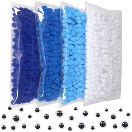 TOAOB 1900pcs 1cm Assorted Pom Poms Blue Fuzzy Pompoms Balls Art Supplies with Wiggle Eyes for DIY Crafts Decorations