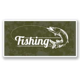 2 x 10cm Fishing Vinyl Sticker Laptop Car Tackle Box Rod Camo Fish #6571 (10cm Wide x 5cm Tall)