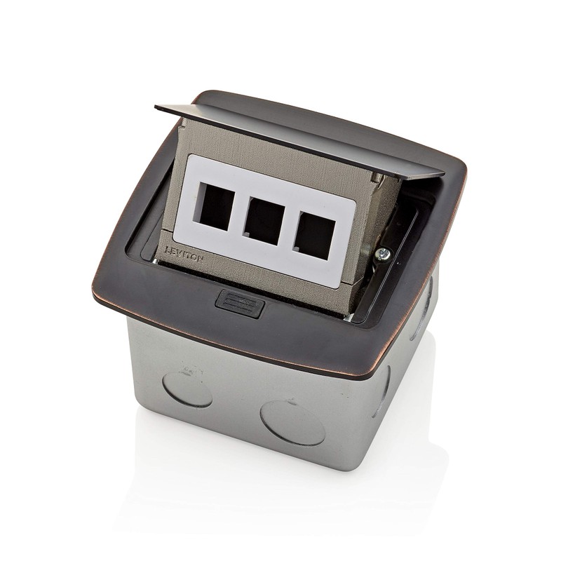 Leviton Pop-Up Floor Box with 3-Port QuickPort Insert, PFQP3-BZ, Bronze