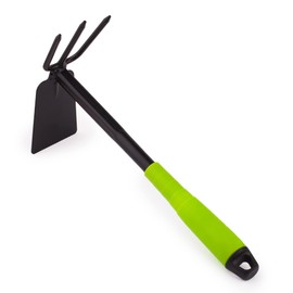 MIVOS Steel Double Hoe for Garden - Combination Hoe with Wide Blade and 3 Pointed Tines - Small Garden Hoe for Loosening Airing and Weeding the Soil - Working Width 6.5 cm