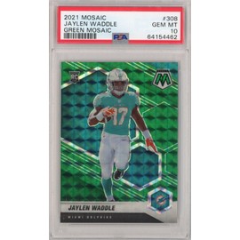 Graded 2021 Panini Mosaic Jaylen Waddle #308 Green Rookie RC Football Card PSA 10 Gem Mint