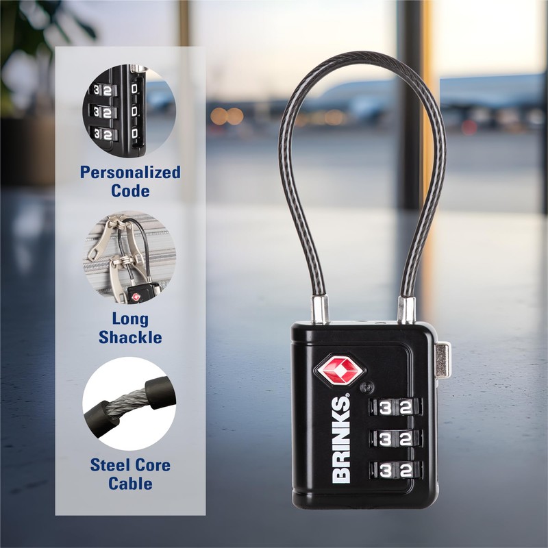 Brinks TSA Accepted Indicator Luggage Lock, Black - Resettable Combination,
