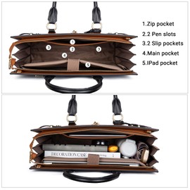 Telena Women's Leather Laptop Bag, 15.6 Inch Shoulder Tote Bag Briefcase for Women, Large Capacity Handbag Bag