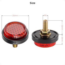 evermotor Red Reflectors Motorcycle License Plate Bolts and Nuts - Mini Decorative M5 Screw Tag Bolt Set with Round Reflective Design for Bike (6 Pieces)