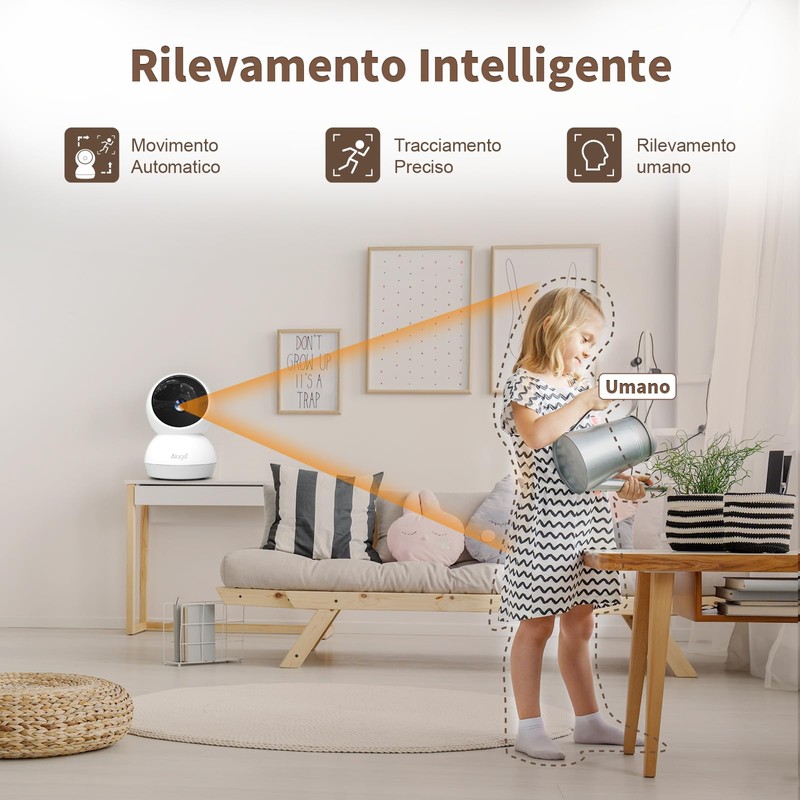 Alaga 2K Indoor Camera with AI Detection for Humans &