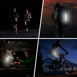 TIXIPEM Safety Reflector Pendants [4PCS] - Reflective Safety Keychain Gear with Plastic Buckle Use for Backpack & Running - [Black, Golden-8.1IN/20.5CM] Double-Sided Reflective Tags