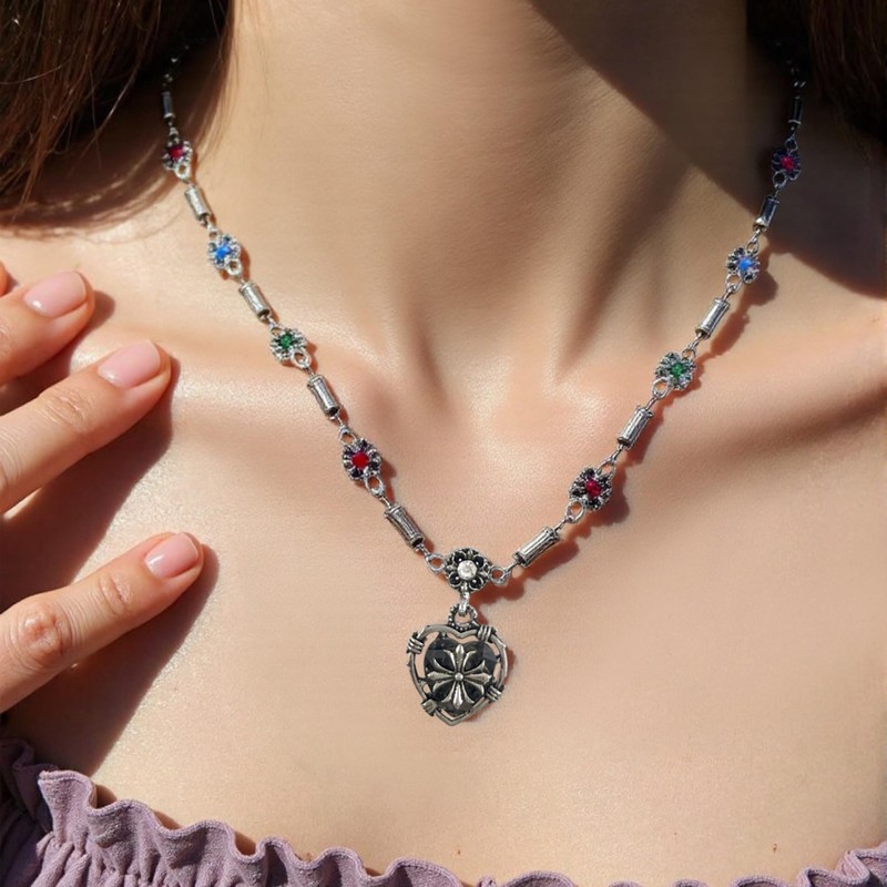 Fivexing Heart Shaped Necklace for Women Cross Colored Chain Y2k