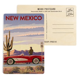 New Mexico Route 66 Classic Car (4x6 Birch Wood Postcards, 2-Pack Stationary, Rustic Home Wall Decor)