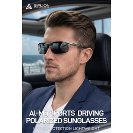 SIPLION Men's Polarized Sport Sunglasses - Ultra-Light Al-Mg Metal Frame for Driving boating fishing hiking - 8177 Black