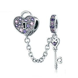 Love You Lock Key fit Pandoras Charms Bracelets 925 Sterling Silver Charms Dangle Heart Beads for Women (Lock Key Charm)
